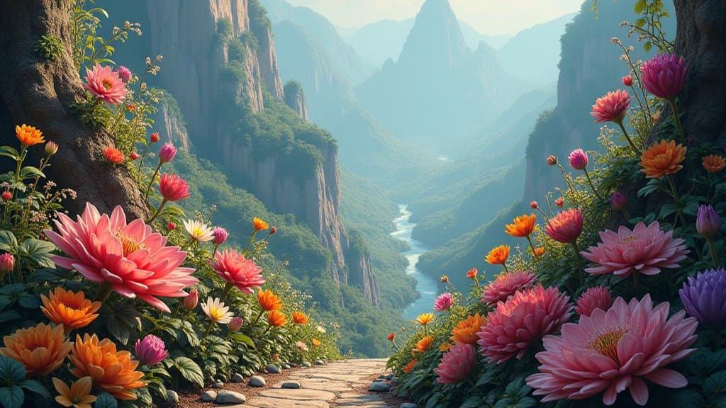 Detailed Floral Painting with Center Space