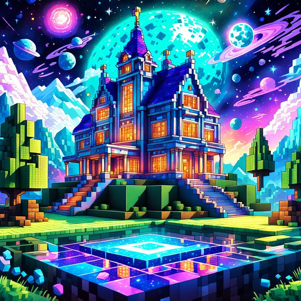Minecraft Mansion of Steve: Holographic Astral Illustration