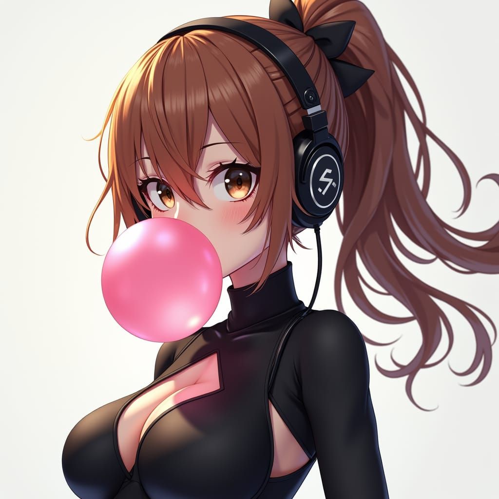 Anime Woman Blowing Bubble in 3D Digital Art