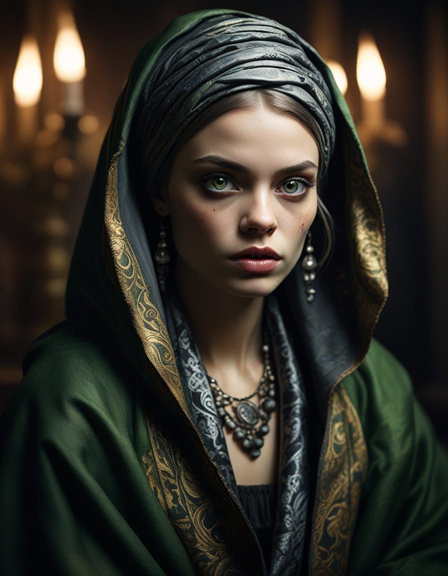 Zombie Model in Baroque Haute Couture Portrait