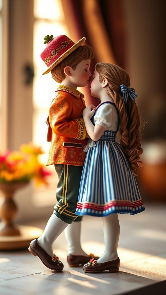 Dutch Porcelain Figurines: Boy and Girl Kissing