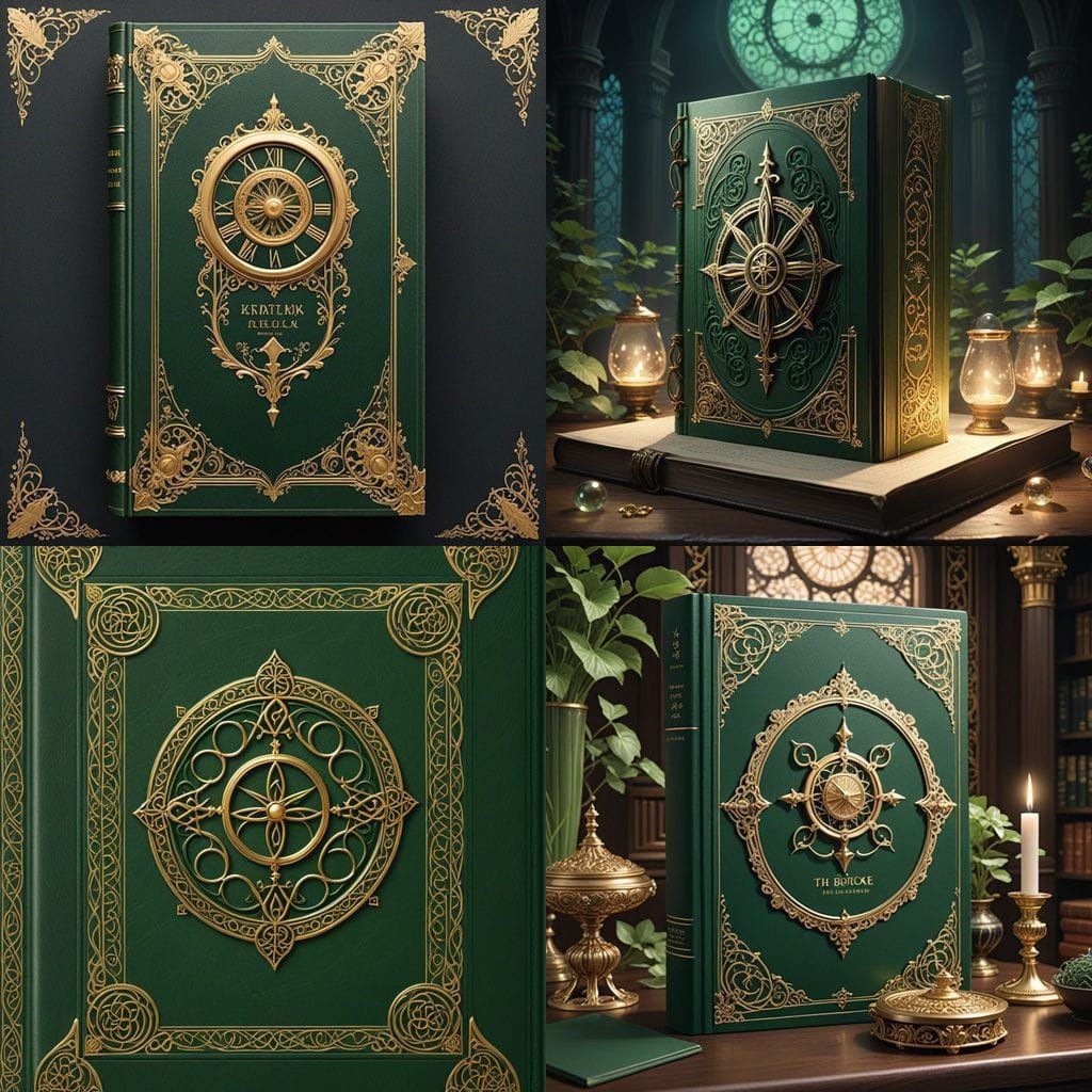 Historical Book Cover in Dark Green with Hourglass and Anime...