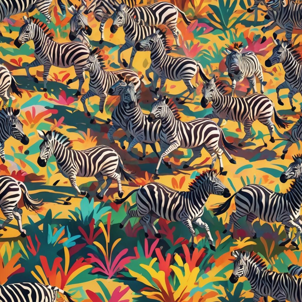 Zebras at Play: A Vibrant Digital Art Zoo