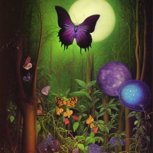 Magical Night Forest with Glowing Fungi