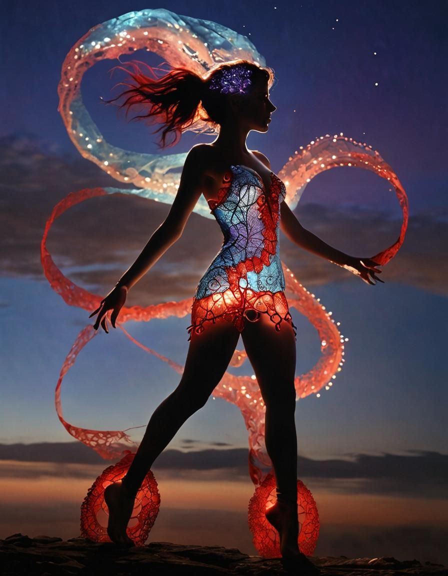 Sparkling Plasma Threads Wrap a Figure