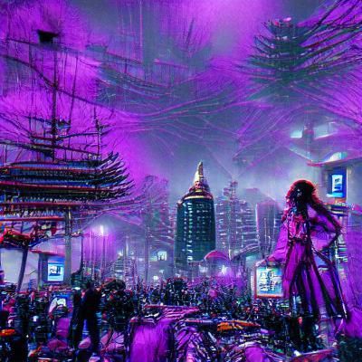 Psychedelic Cyberpunk Dreamscape in Purple