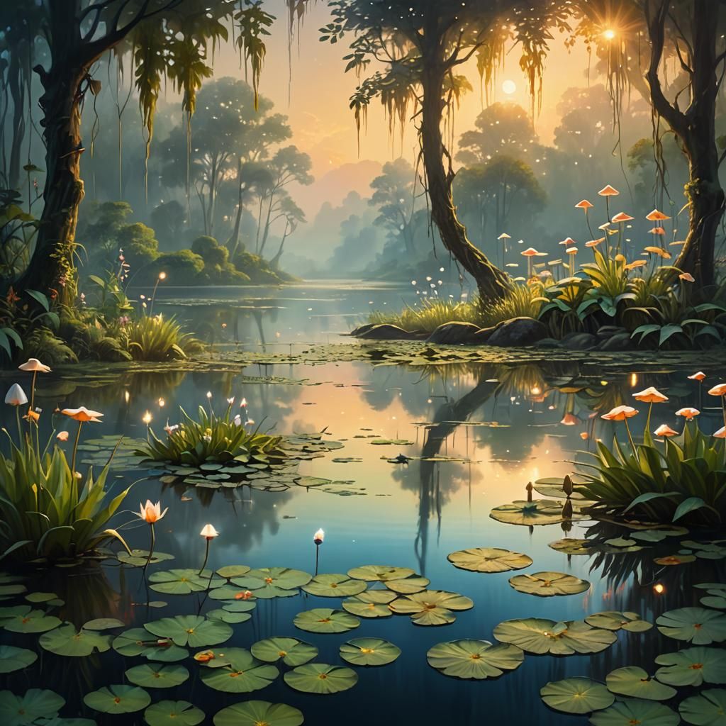 Enchanting Mystical Kingdom with Water Reflections