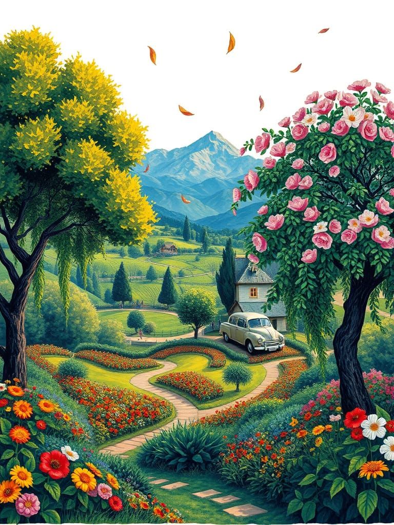 Whimsical Floral Garden in Post-Impressionist Style