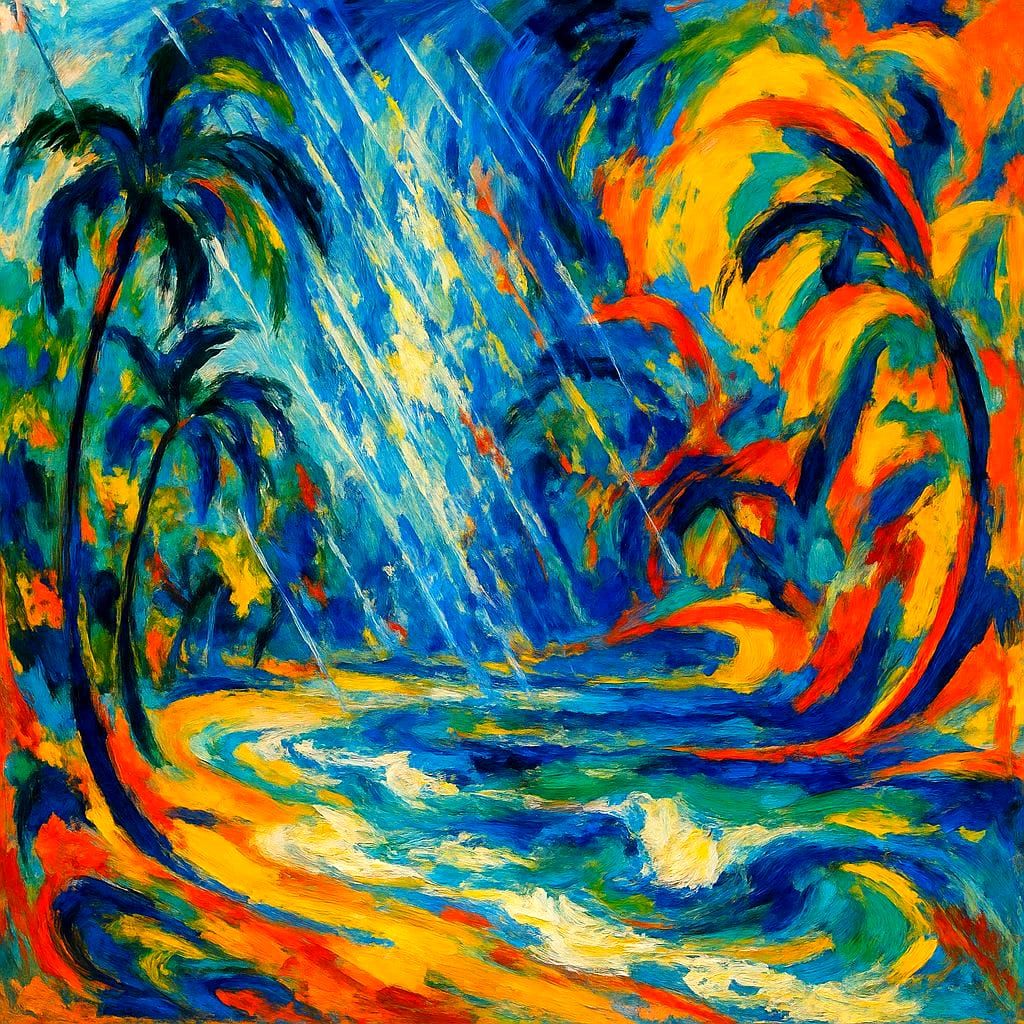 Abstract Tropical Storm in Vivid Oils