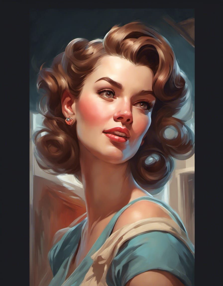 1950s Pin-Up Housewife Portrait in Digital Art Style