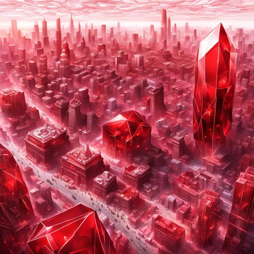 City Inside a Giant Red Crystal Formation