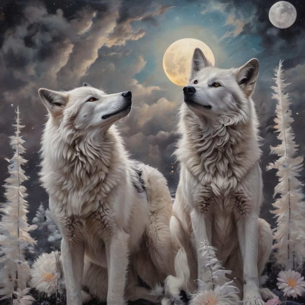Black and White Wolves on Alien Planet