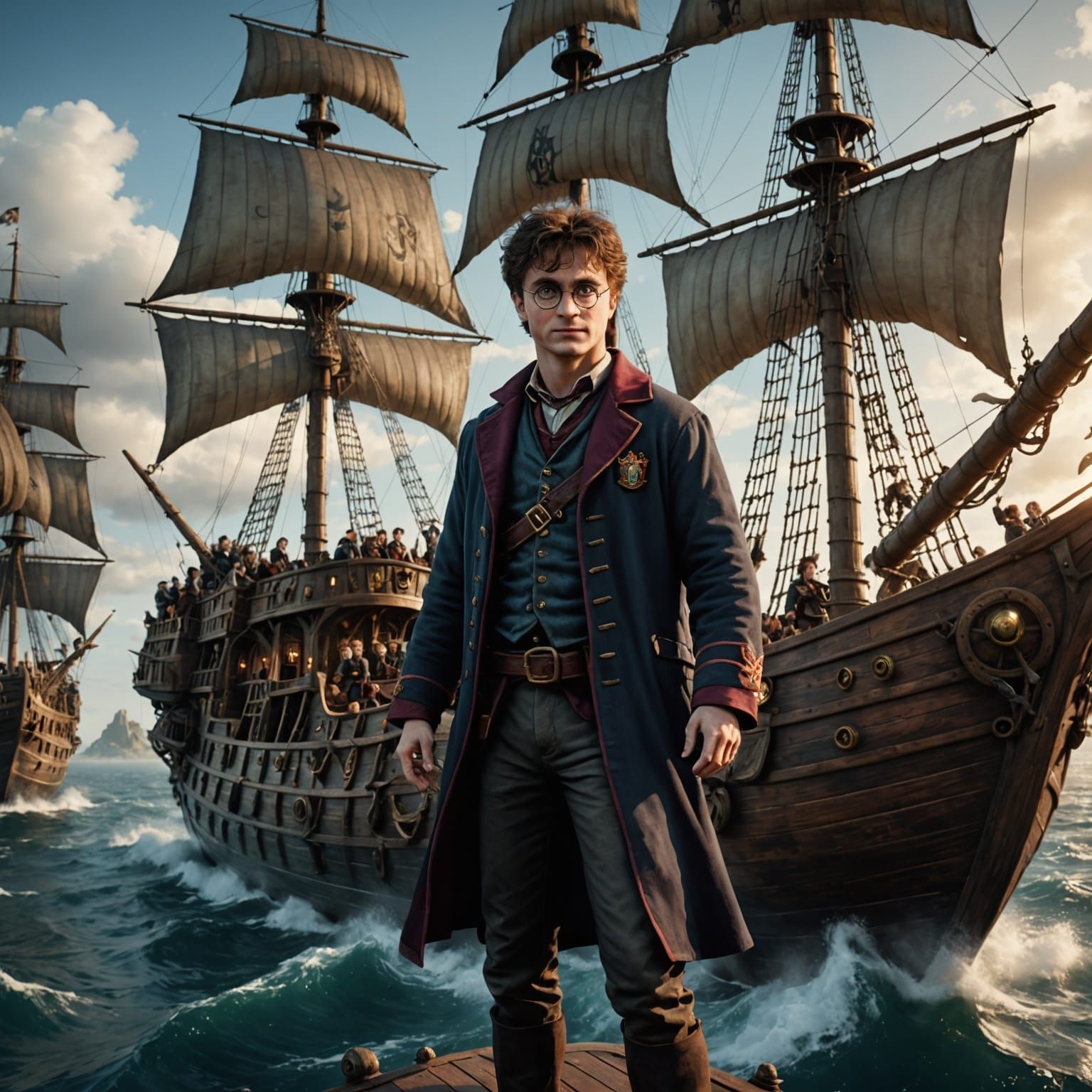 Harry Potter as Pirate Captain in a Fantastical Maritime Sce...
