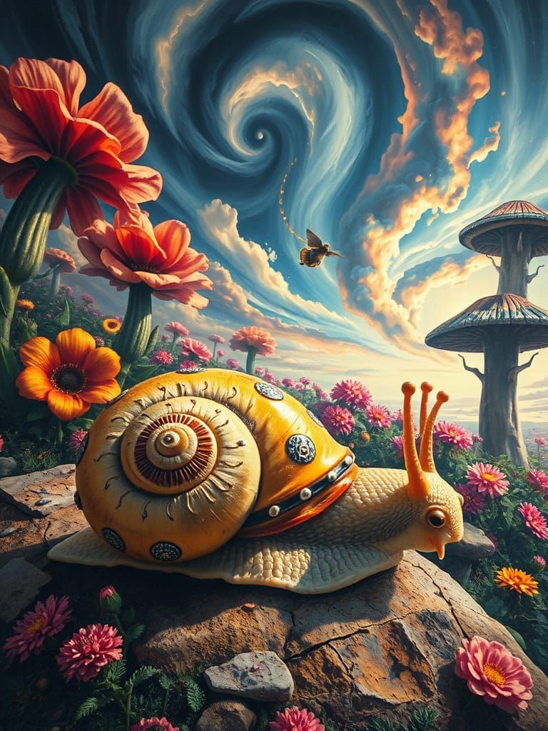 Snail's Dream: A Surreal Oil Painting Landscape