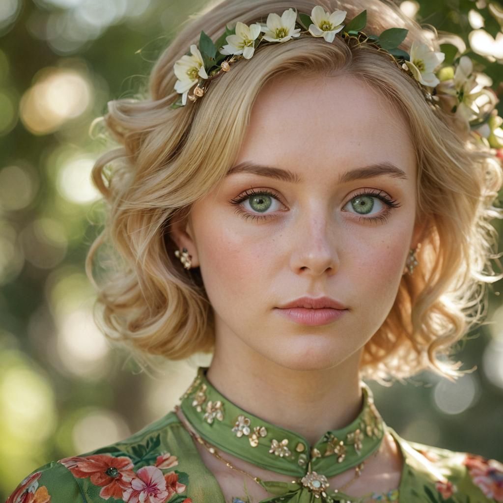 Woman with Floral Blouse and Keane Eyes