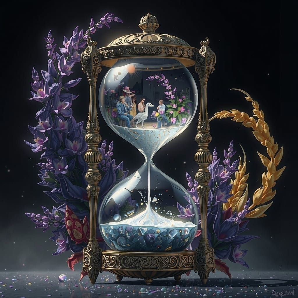 Dark Fantasy Garden of Eden in a Golden Hourglass