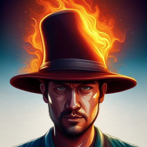 Man Runs in Market With Burning Hat: Hyperrealistic Art