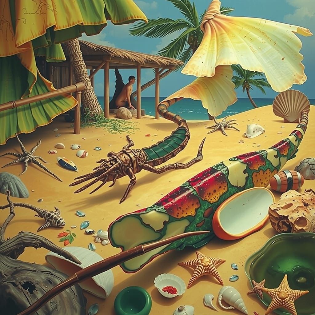 Hyperrealistic Beach Scene with Palm Trees and Ocean Waves