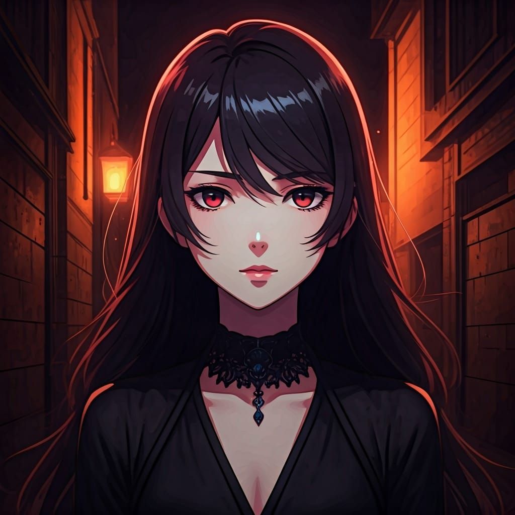 Mysterious Woman in Black Dress: Anime Style