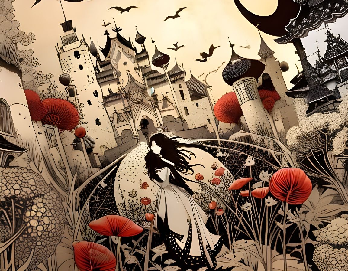 Ornate Flowers Dancing in Solarpunk Village