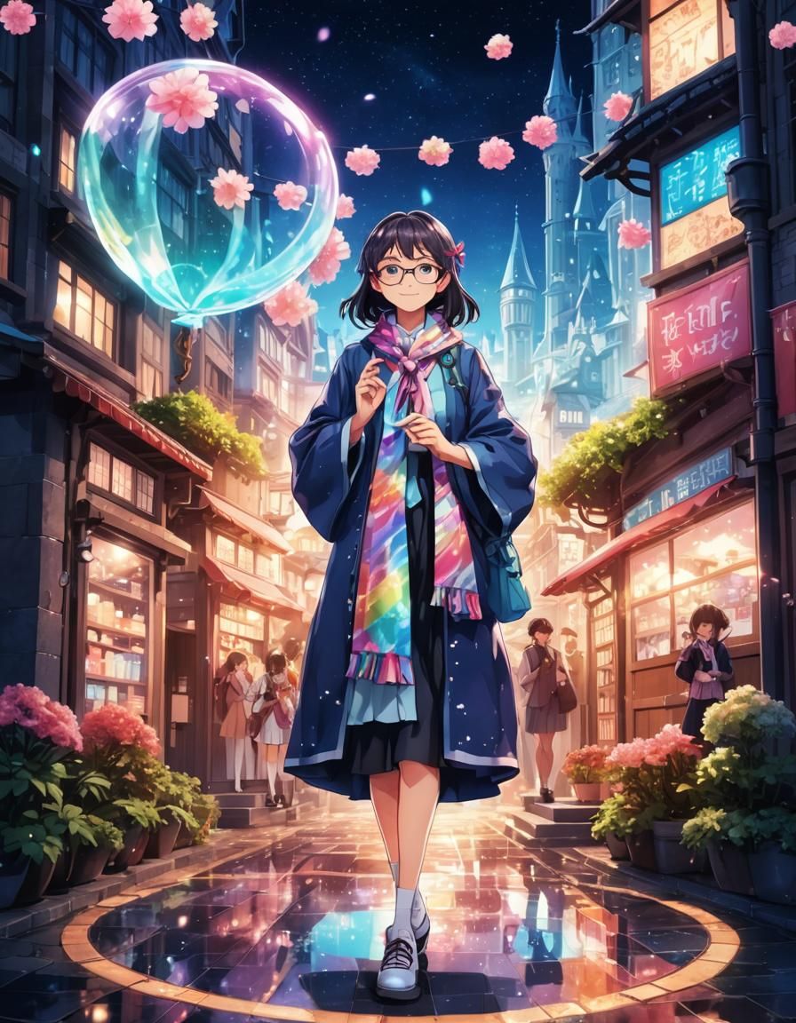 Happy Magic Student in Kitsch Anime City