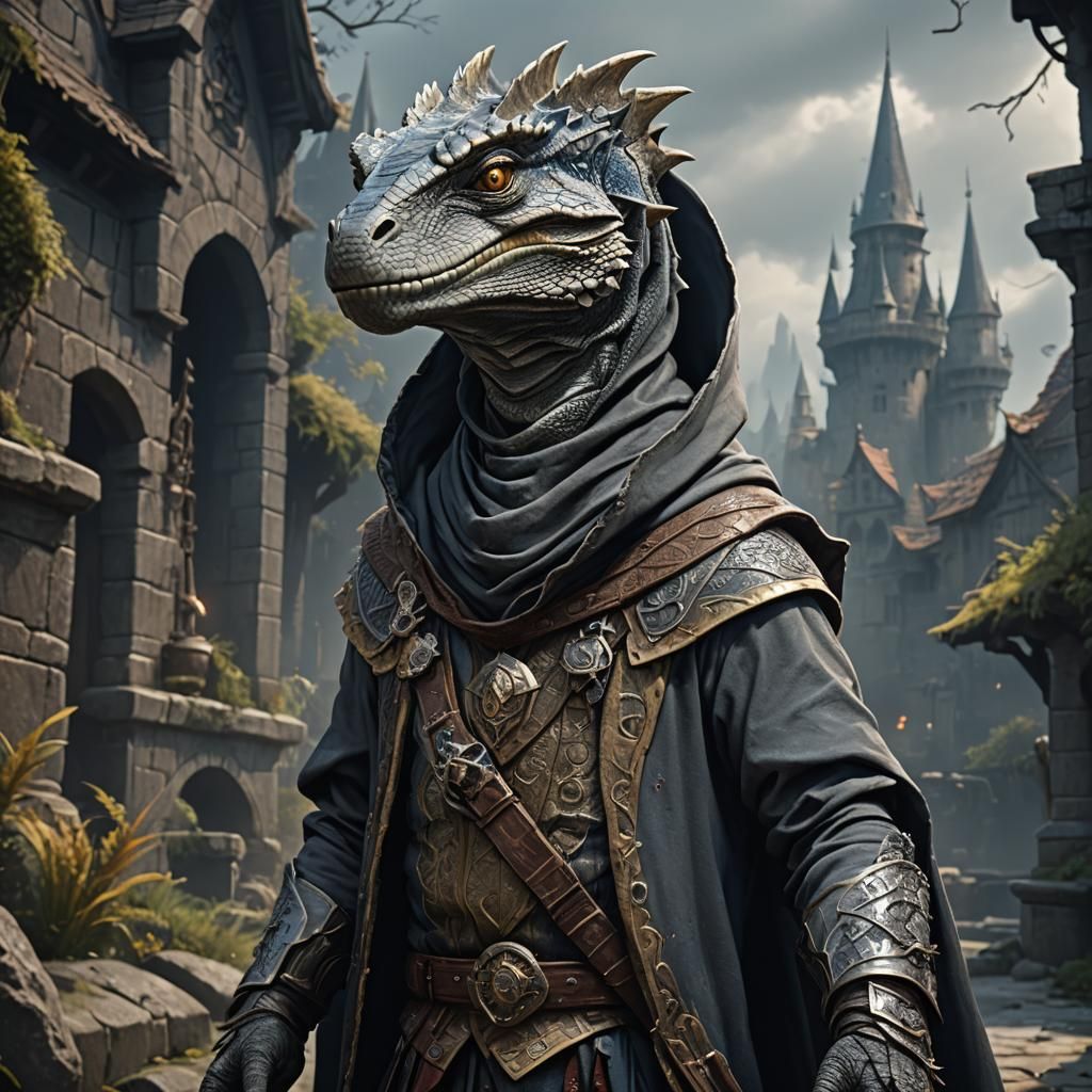 Lizardfolk Wizard Portrait in Detailed Fantasy Art