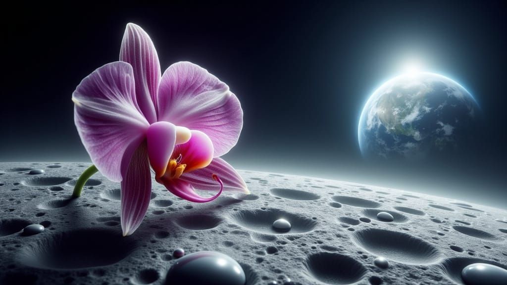 Lunar Orchid in Bloom: Hyperrealistic Dreamscape