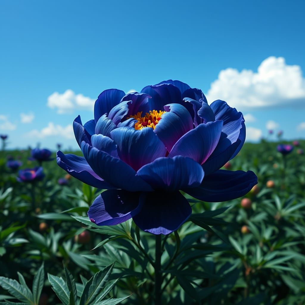 Blue Peony in Lush Garden: Matte Painting
