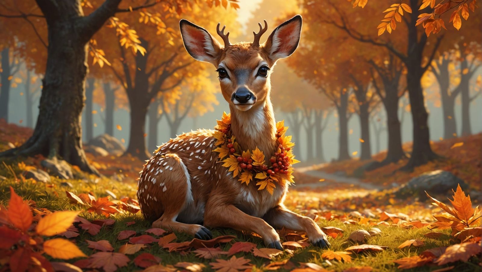 Autumn Avatar with Fawn in Surrealist Style