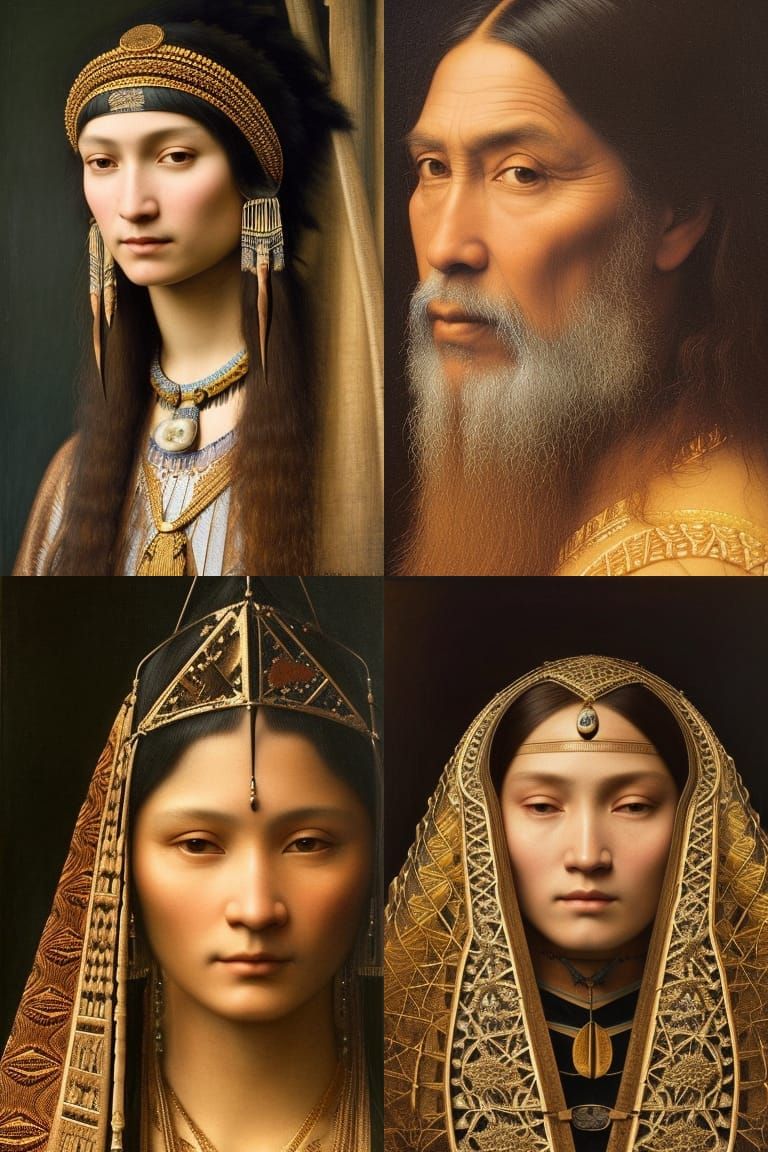 Hyperrealistic Native American Portrait in Renaissance Style