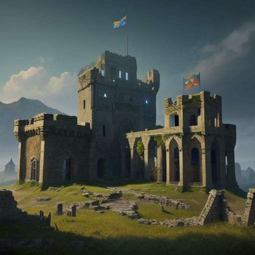 Medieval Castle Ruins: Detailed Matte Painting