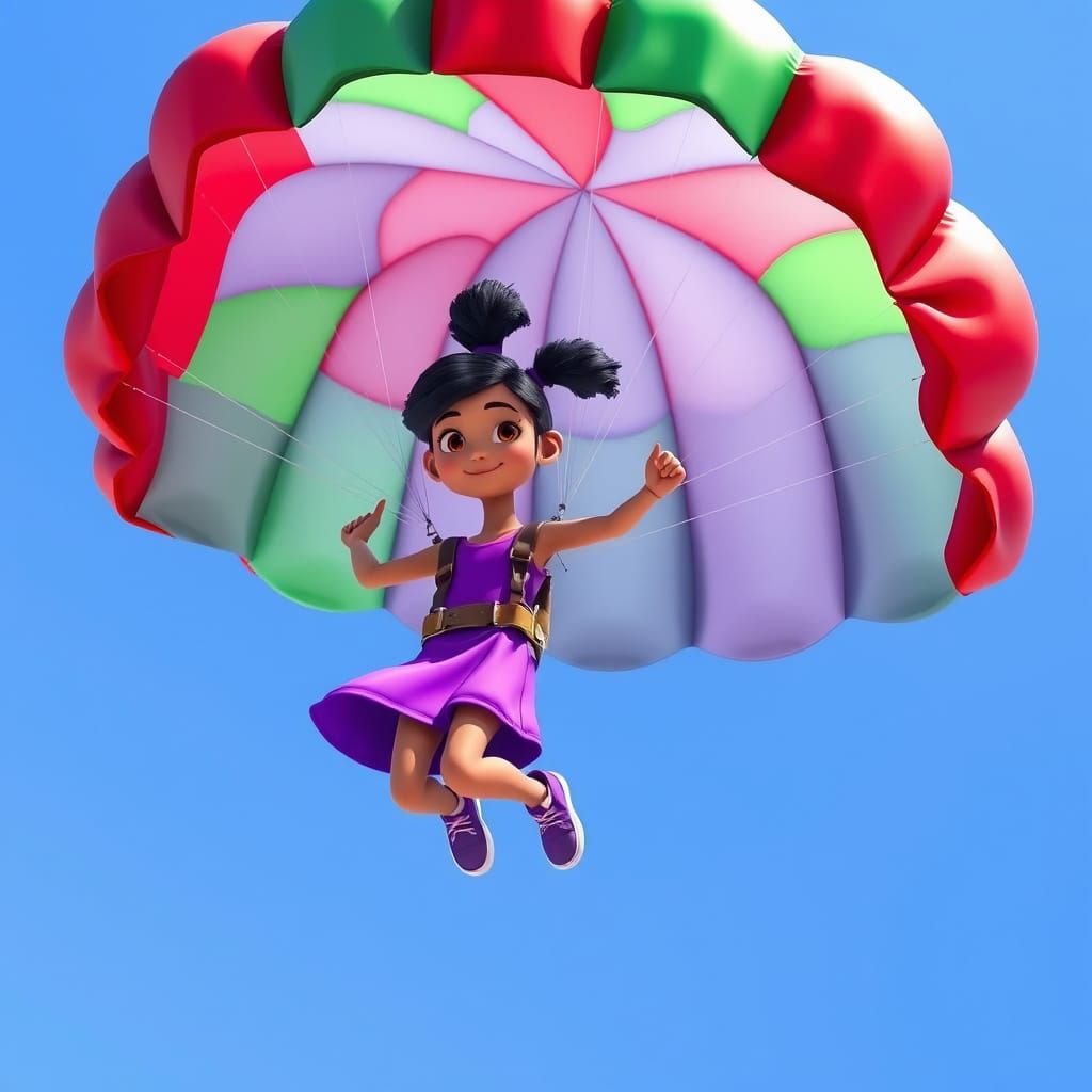 Deema Skydiving with Colorful Parachute in 3D Cartoon Style