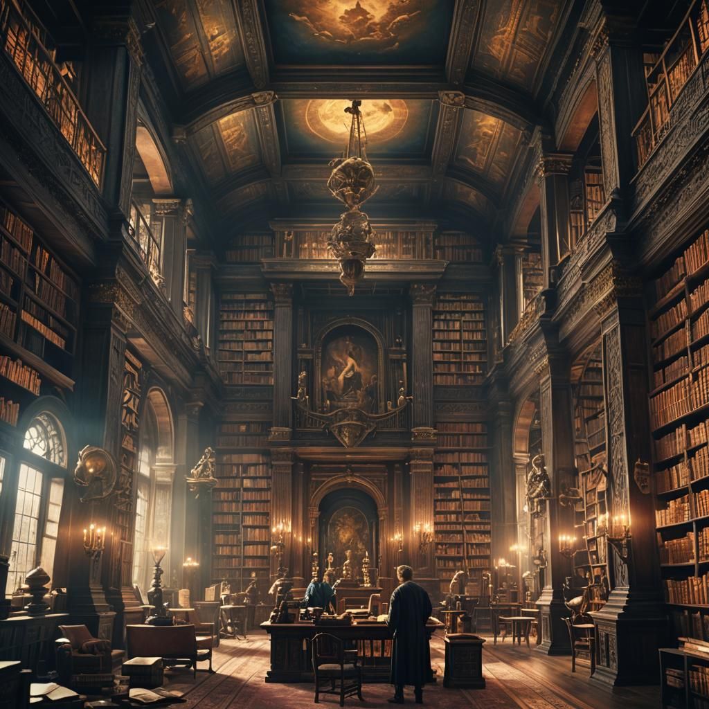 Epic Ancient Library in Cinematic Digital Painting