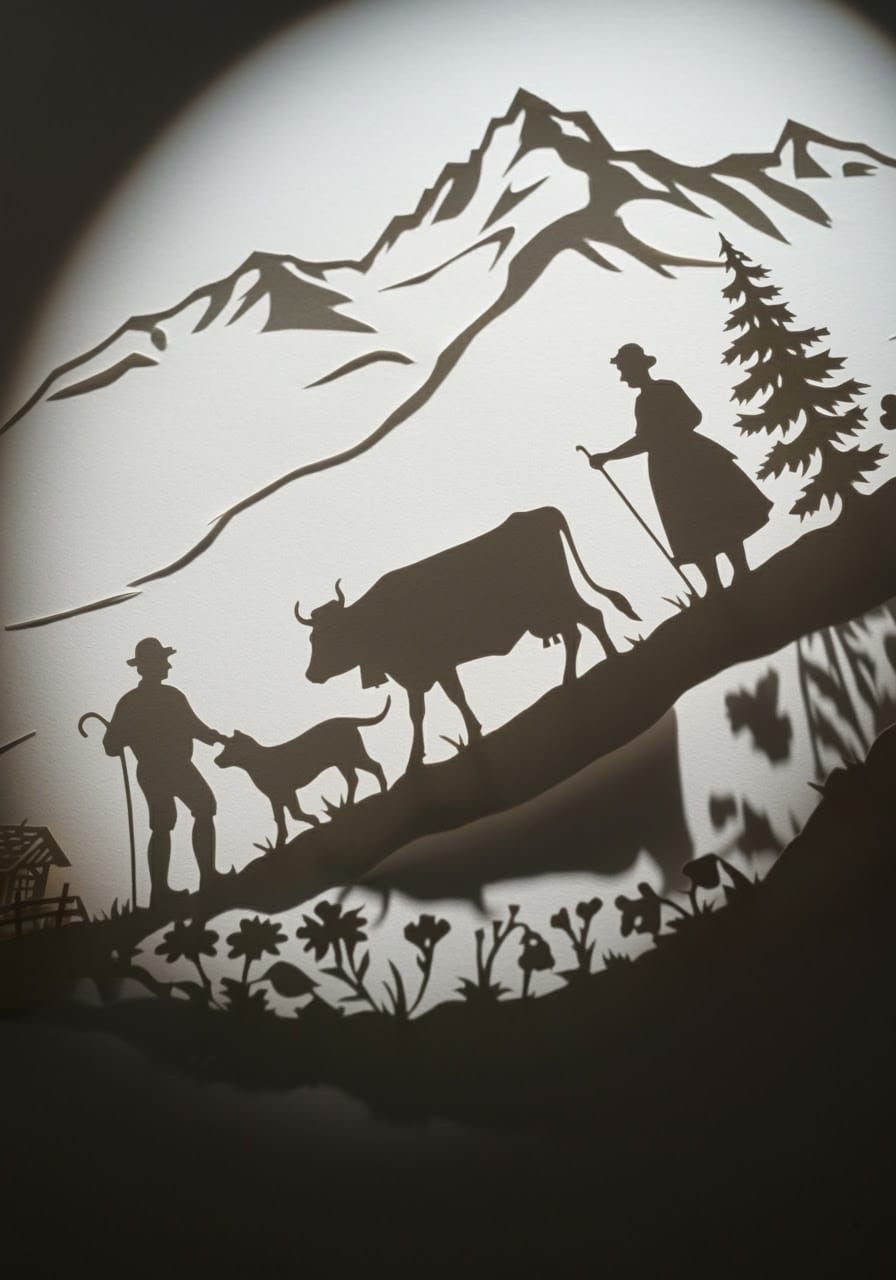 Ethereal Shadow of Alpine Tradition in Delicate Paper Cuttin...