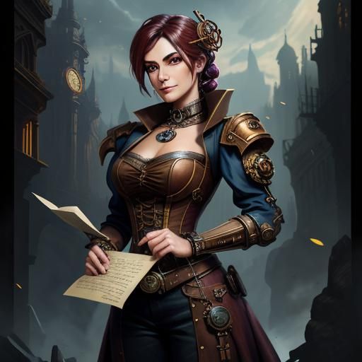 Steampunk Woman with Letter: Detailed Matte Painting
