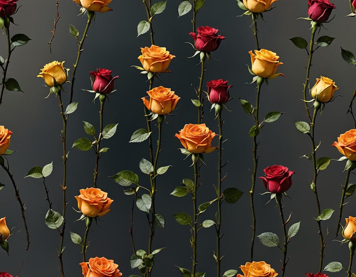 Rainbow Roses with Golden Lightning on Smoky Background