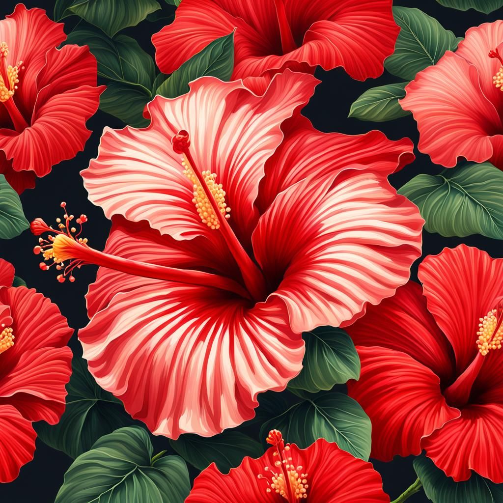Hyperrealistic Red Hibiscus Flowers in Splash Art Style