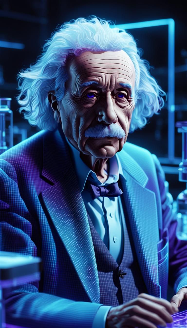 Einstein in Futuristic Laboratory Hologram
