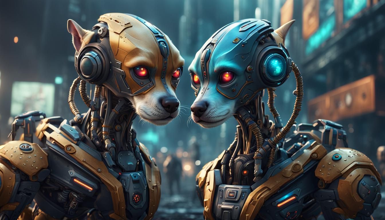 Cute Cyborg Alien Dog in Detailed Matte Painting