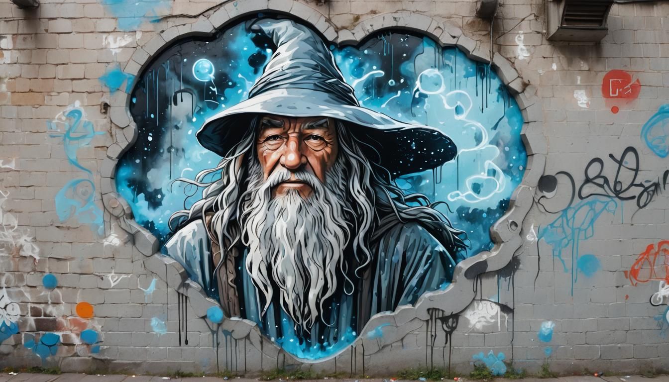 Gandalf at Moria in Graffiti Street Art Style