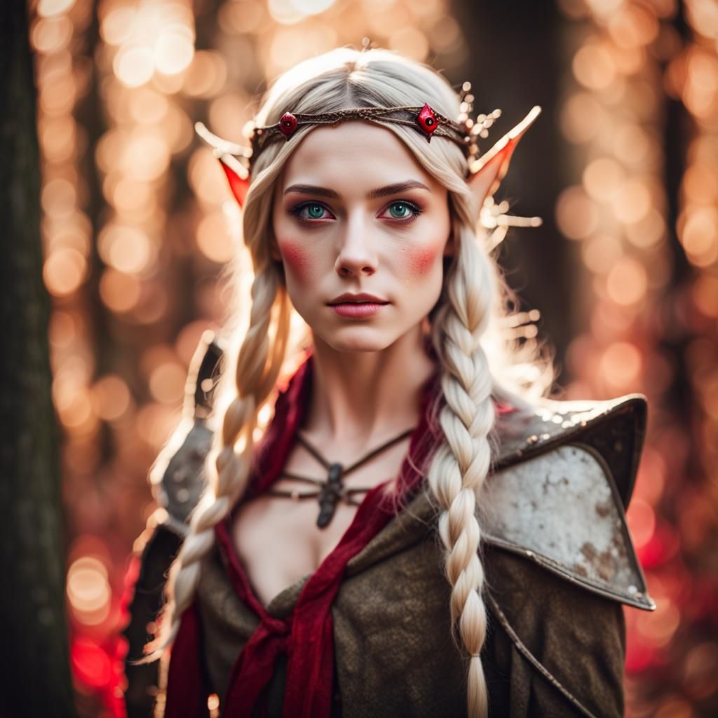 Red-Eyed Half-Elf Portrait in Autumn Forest