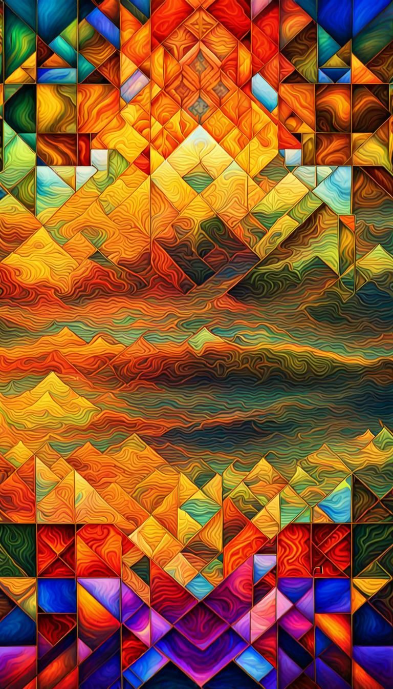 Surreal Geometric Landscape with Prismatic Colors