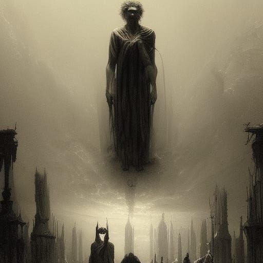 Horrific Human Figure in Dark Woodcut Style