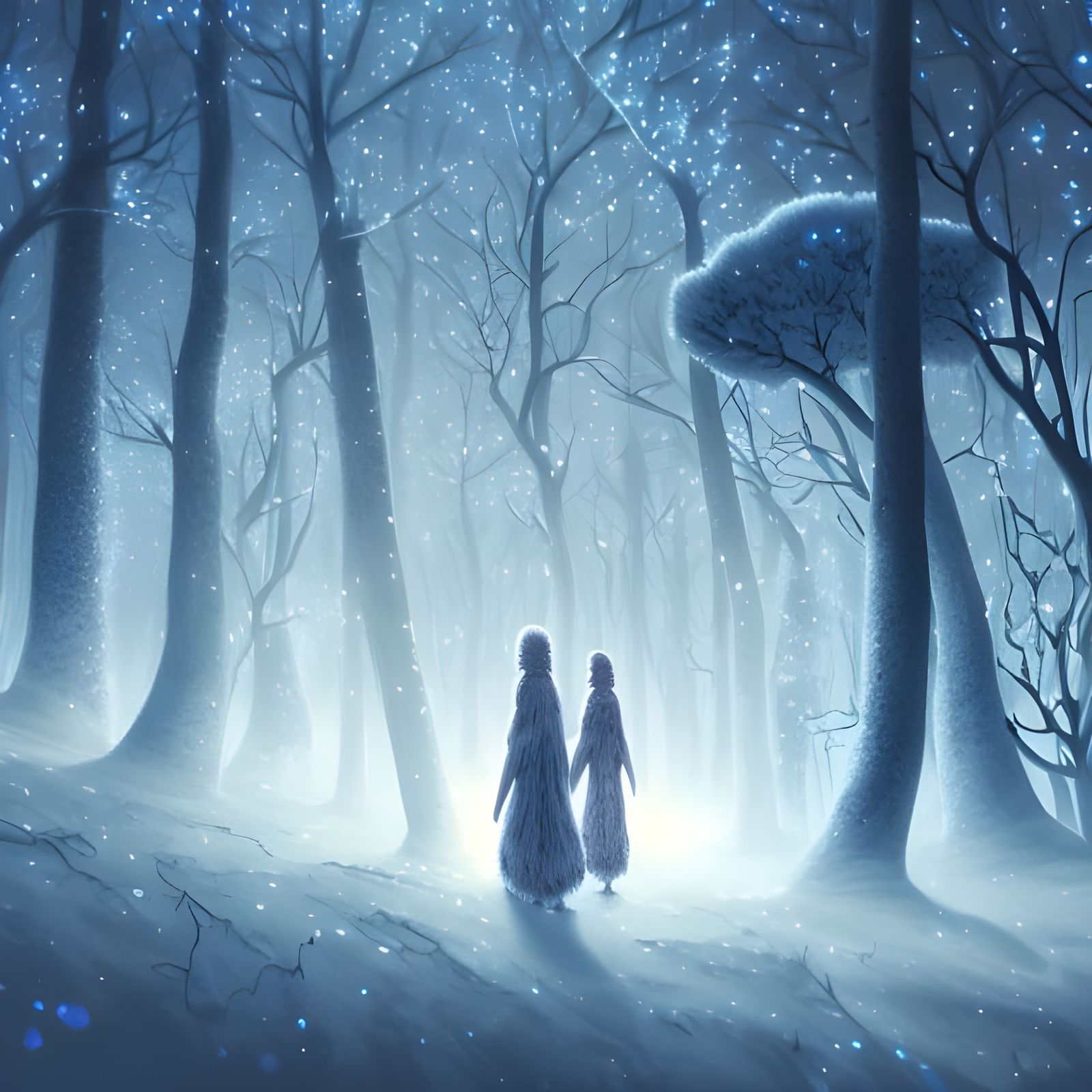 Moonlit Winter Forest with Crystal Stars