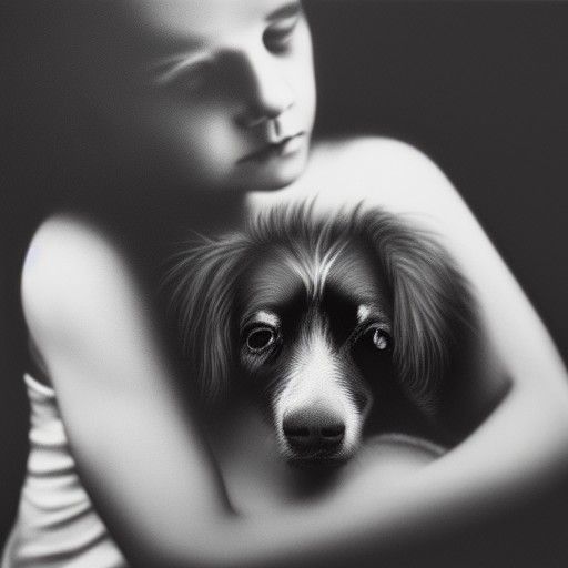 Girl Petting Dog: Hyperdetailed Charcoal Drawing