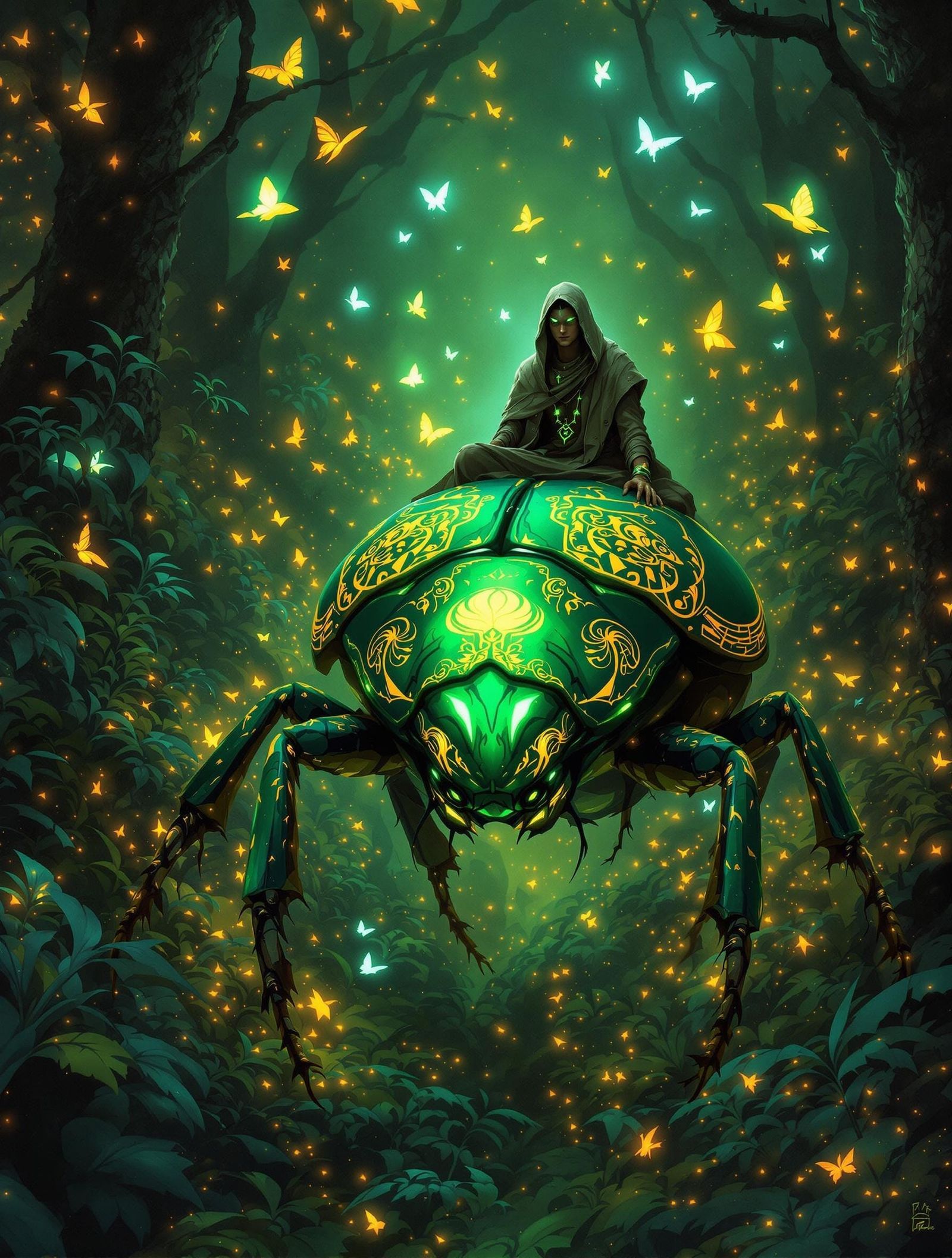 Encaustic Nomad in Bioluminescent Jungle