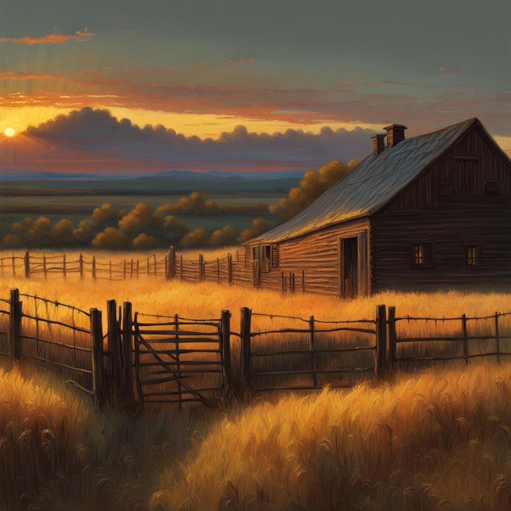 Luminous Farm Sunset with Cattle: A Luminist Painting