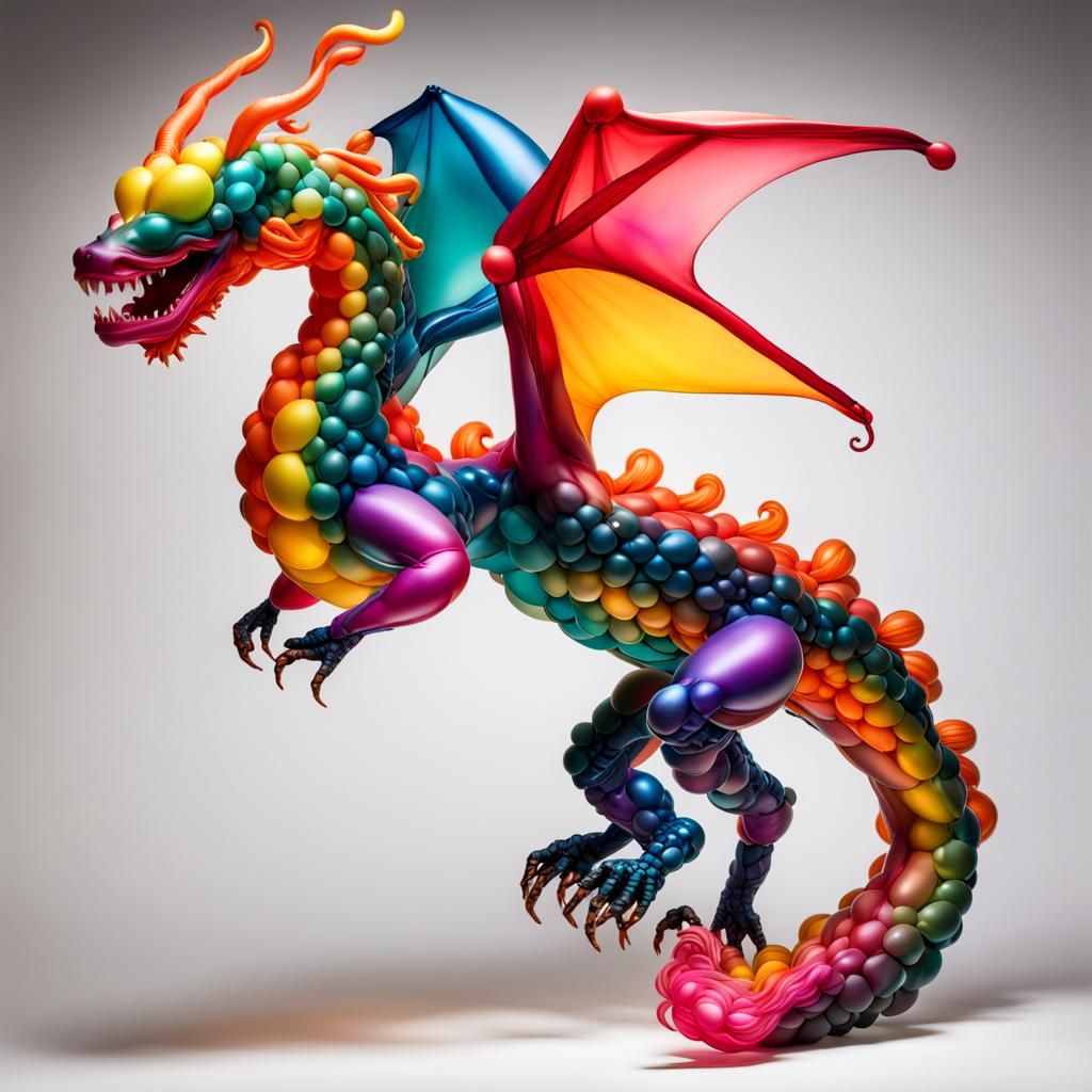 Vibrant Balloon Dragon Sculpture in Contemporary Style