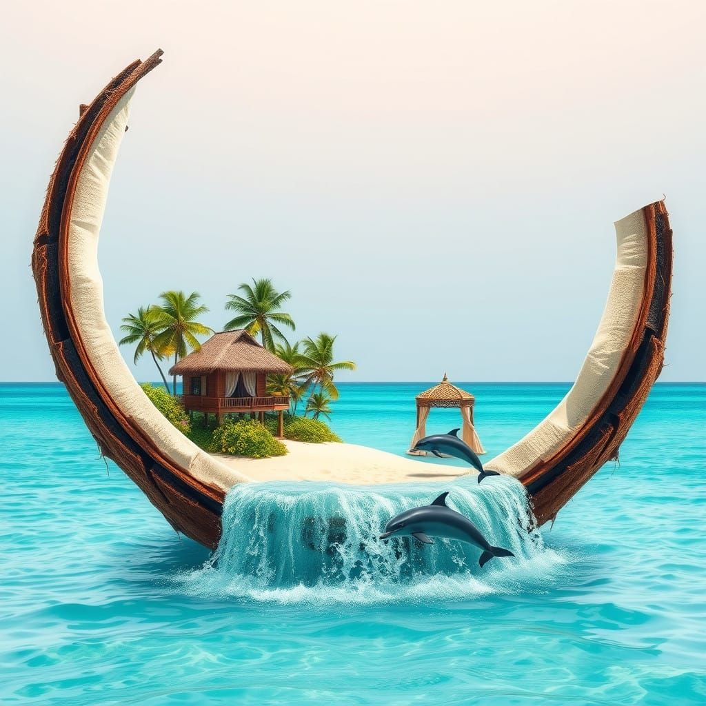 Surrealist Tropical Island in a Coconut Shell, Inspired by D...