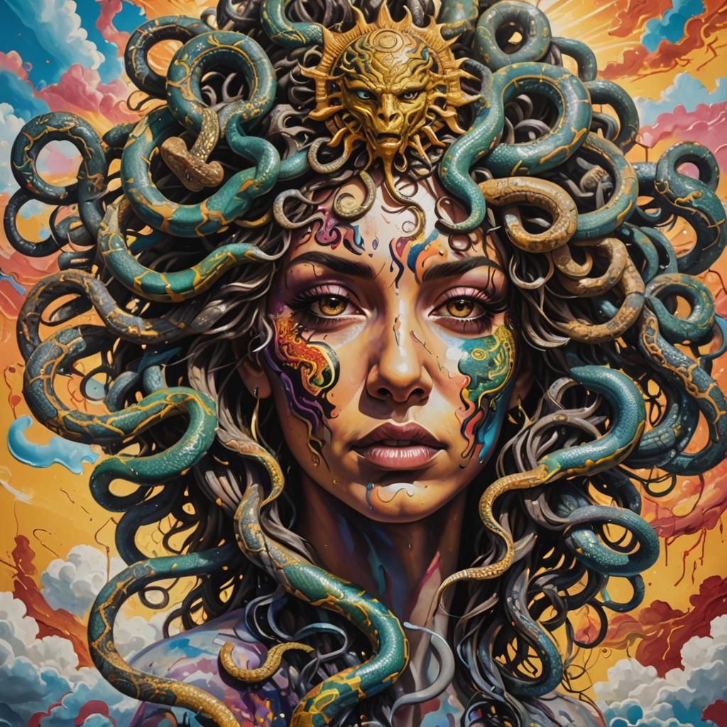 Psychedelic Medusa with Cobras and Third Eye